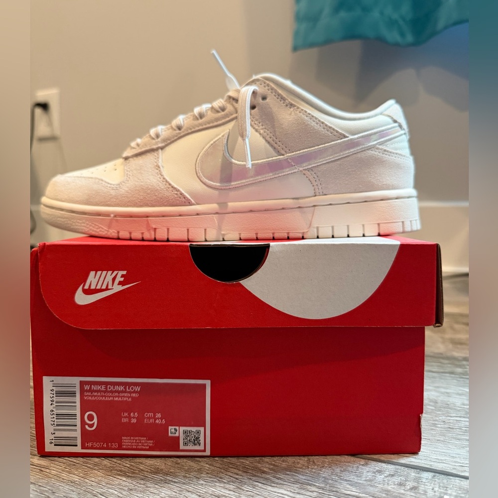 Nike Dunk Low White with Iridescent Swoosh